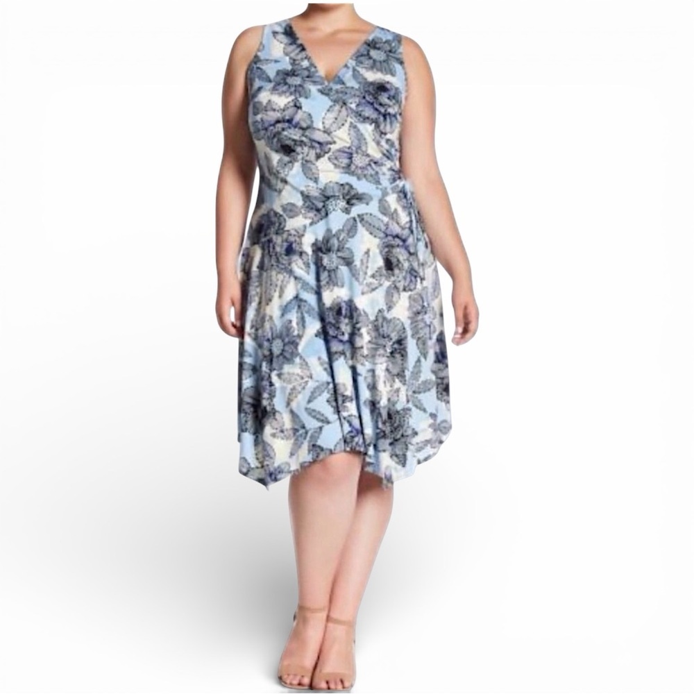 NWT LONDON TIMES Woman Floral Faux Wrap Sleeveless Dress, 2X